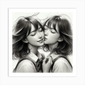 Two Girls Kissing Art Print