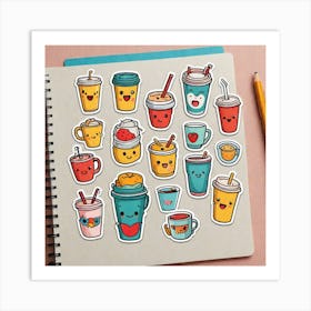 Kawaii Coffee Stickers Art Print