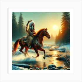 Native American Indian Crossing A Stream 4 Copy Art Print