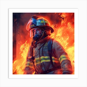 Firefighter In Flames Art Print