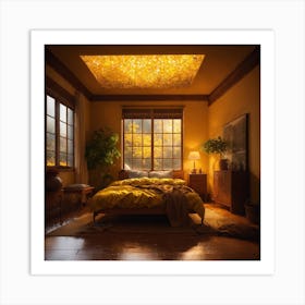 Bedroom With A Yellow Ceiling Art Print