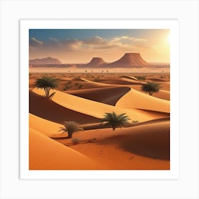 Desert Landscape With Palm Trees Art Print