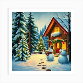 Christmas Scene With Snowmen Art Print