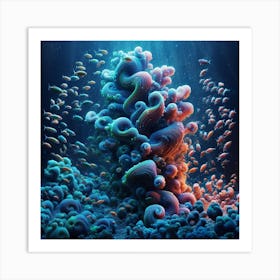 Coral Reef, Living Sculptures: Biomorphic Blooms in Prismatic Hues 1 Art Print