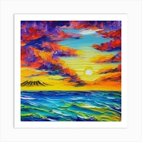 Sunrise with clouds and volcano mountain Art Print