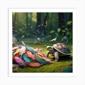 The Birds Gathered Around The Pile Of Feathers Their Songs Filling The Air It S A Farewell Hymn A Celebration Of The Tortoise S Life And Legacy (2) Art Print