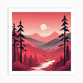 Misty mountains background in red tone Art Print