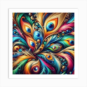 Colorful Peacock Feathers, Abstract Art Print