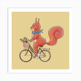 Flower Shopping Squirrel On A Bicycle Animals on Vehicles Art Print