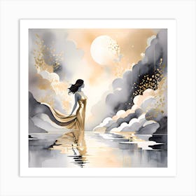 Girl In A Golden Dress Art Print