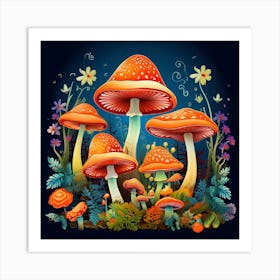 Mushrooms In The Forest 40 Art Print