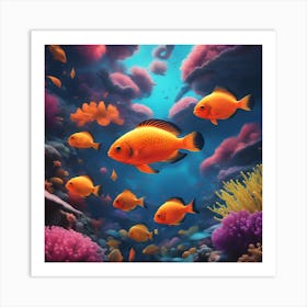 Underwater Neon Fish amongst Coral Reefs Art Print