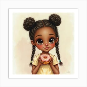 Cute Afro American Girl With Donut Poster