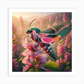 A Beautiful Elephant Hawk Moth Sitting On A Honeysuckle Flower Art Print