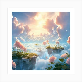 Whimsical Dreamscape Delicate Leaves And Diminutive Hamlets Suspended By A Gentle Zephyr Pastel Hue Art Print