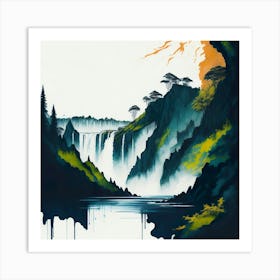 Colored Falls Ink Painting (128) Art Print