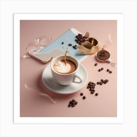 Coffee Cup With Coffee Beans 2 Art Print