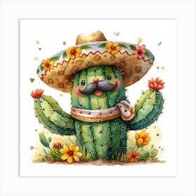 Lena1987 A Cute Cactus With A Sombrero And A Mustache Heart F B39f619c 15c7 456f 9a2b B362bc89769c 0 Art Print