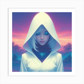 Girl In A White Hoodie Art Print