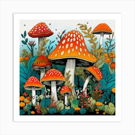 Mushrooms In The Forest 111 Art Print