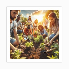 People Working In The Garden Art Print