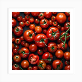 Red Tomatoes On Black Background Art Print