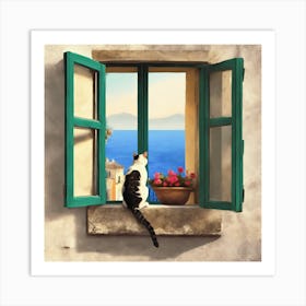 Open Window With Cat Matisse Style Amalfi Coast 12 Art Print