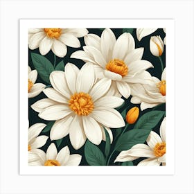 White Lotus Flower Seamless Pattern Art Print