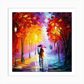 Couple In The Rain Art Print