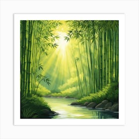 A Stream In A Bamboo Forest At Sun Rise Square Composition 388 Art Print
