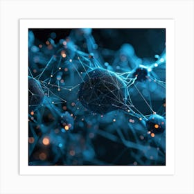 Blueish Abstract Network Of Interlinked Nodes Floating In Three Dimensional Space Showcasing Futuri 2 1 Art Print