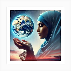 Muslim Woman Holding Earth 1 Art Print