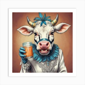 Cow With A Glass Of Juice Art Print