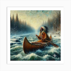 Oil Texture Native American Indian Canoeing 4 Art Print