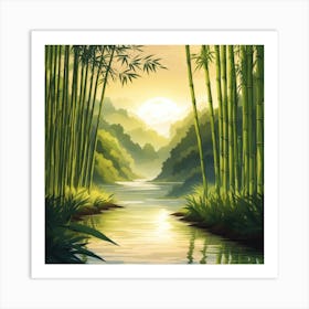 A Stream In A Bamboo Forest At Sun Rise Square Composition 400 Art Print