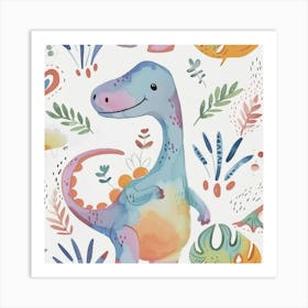 Plateosaurus Dinosaur Muted Pastels Pattern 3 Art Print