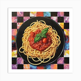 Spaghetti Tomato Sauce Pastel Checkerboard 3 Art Print