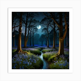 Bluebell Forest At Night 2 Art Print