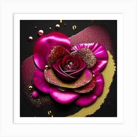 Pink Rose On Black Background Art Print