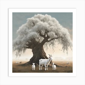 Goats Under The Tree Art Print