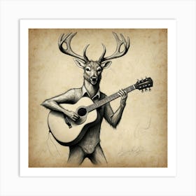 Deer With Guitar 4 Art Print