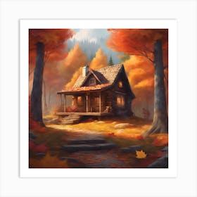 Autumn Cabin In The Woods Art Print