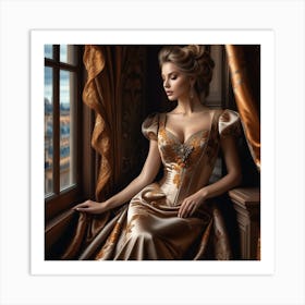 Beautiful Woman In Gold Dress 3 Art Print