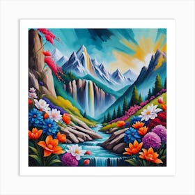 Waterfall In The Mountains 3 Art Print