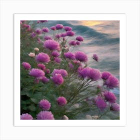 Purple Flowers At Sunset Art Print