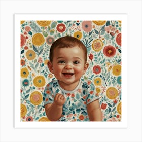 Baby In Flowers Art Print