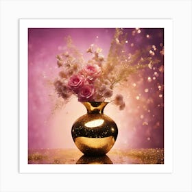 Gold Vase With Flowers 1 Art Print