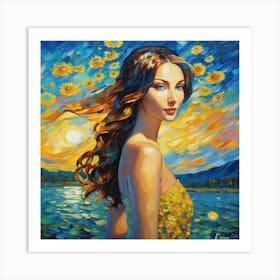 Sunset With Sunflowershhj Art Print