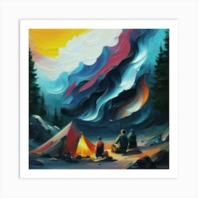 People camping in the middle of the mountains oil painting abstract painting art 6 Art Print