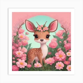 Fawn In Flowers Art Print